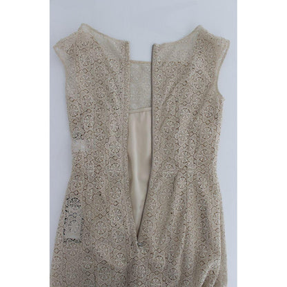 Dolce & Gabbana Beige Ricamo Cutout Cotton Sheath Dress Dresses