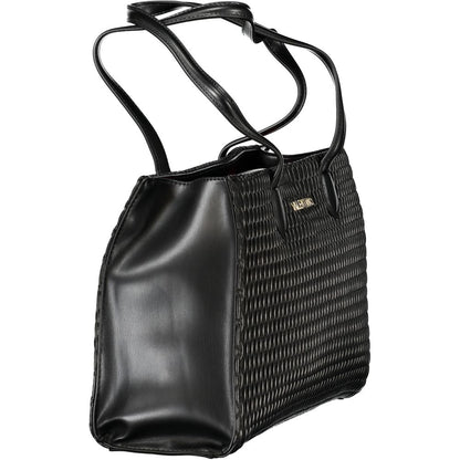 Mario Valentino Black Polyethylene Women Handbag with sleek design, dual handles, and textured detailing for chic style.