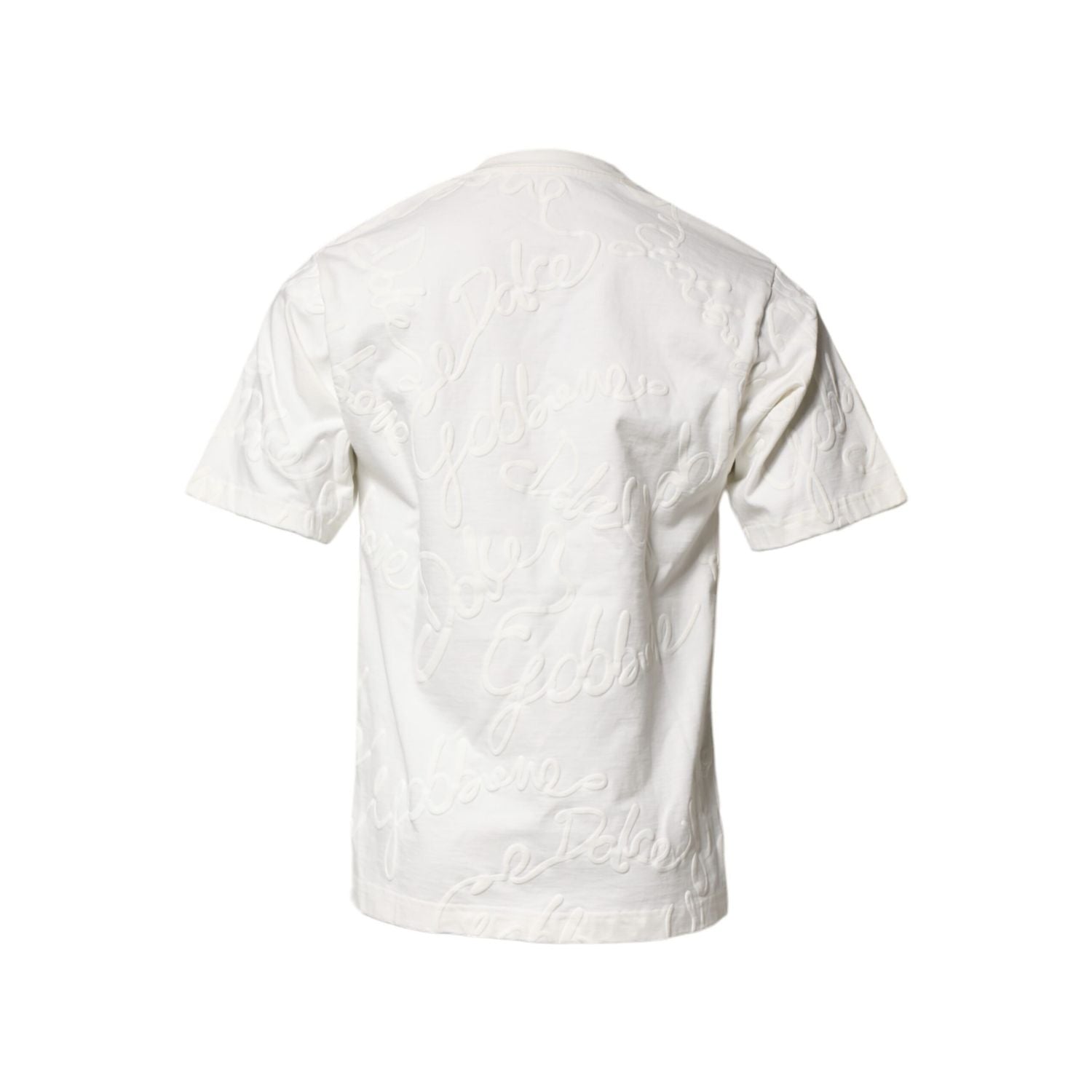 Dolce & Gabbana White Cotton Logo Embossed Crew Neck T-shirt