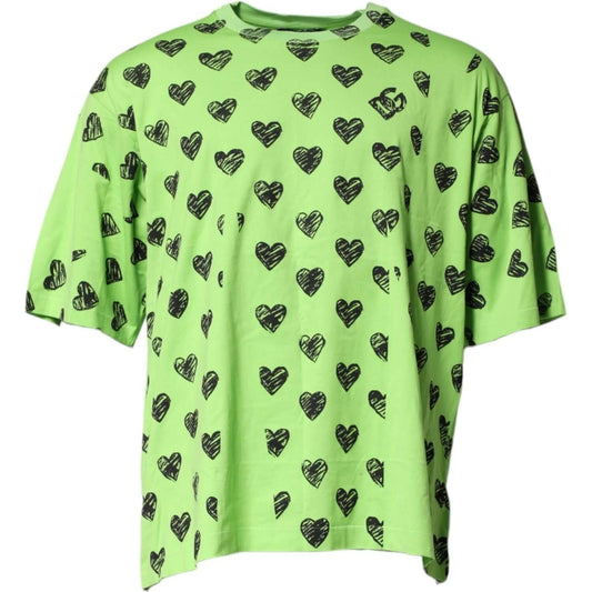 Dolce & Gabbana Green Heart Print Cotton Crew Neck T-shirt