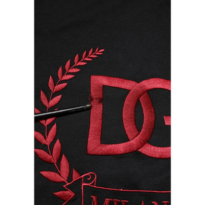 Dolce & Gabbana Black Cotton Embroidered Crew Neck T-shirt