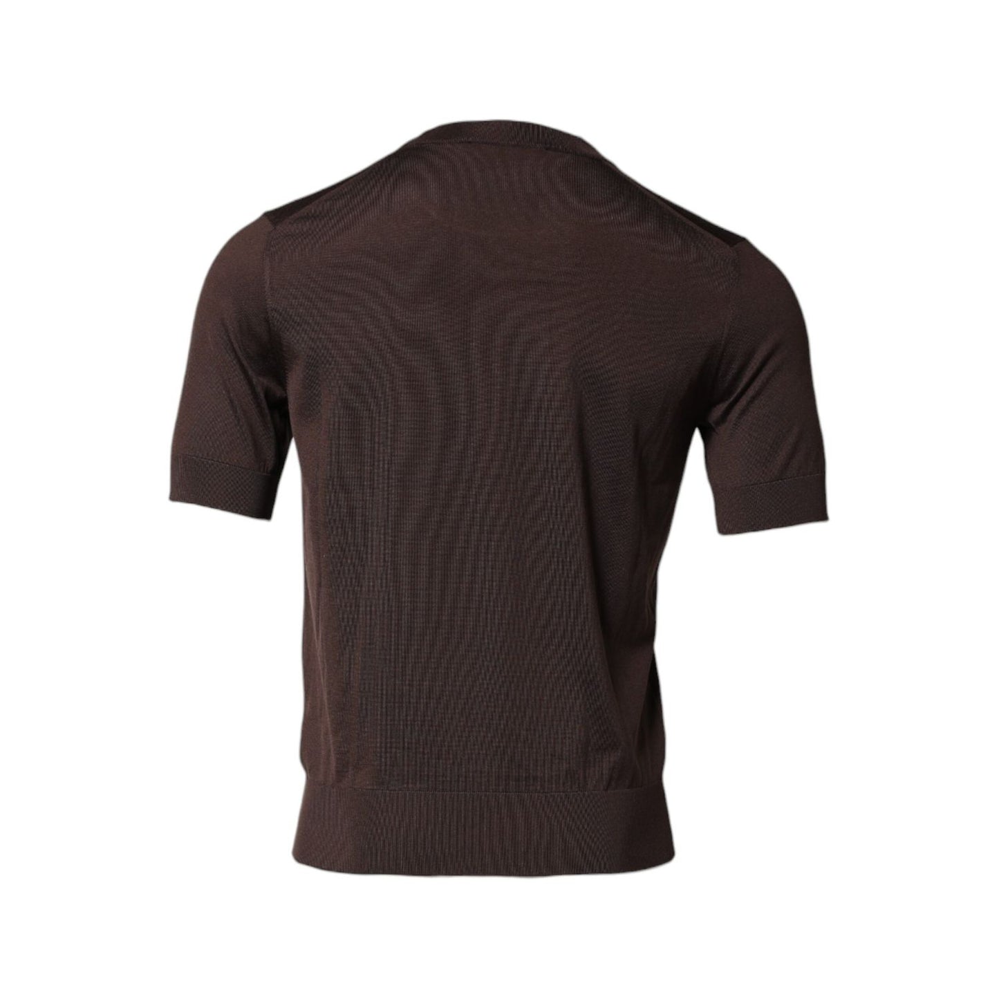 Dolce & Gabbana Brown Silk Logo Embroidery Crew Neck T-shirt