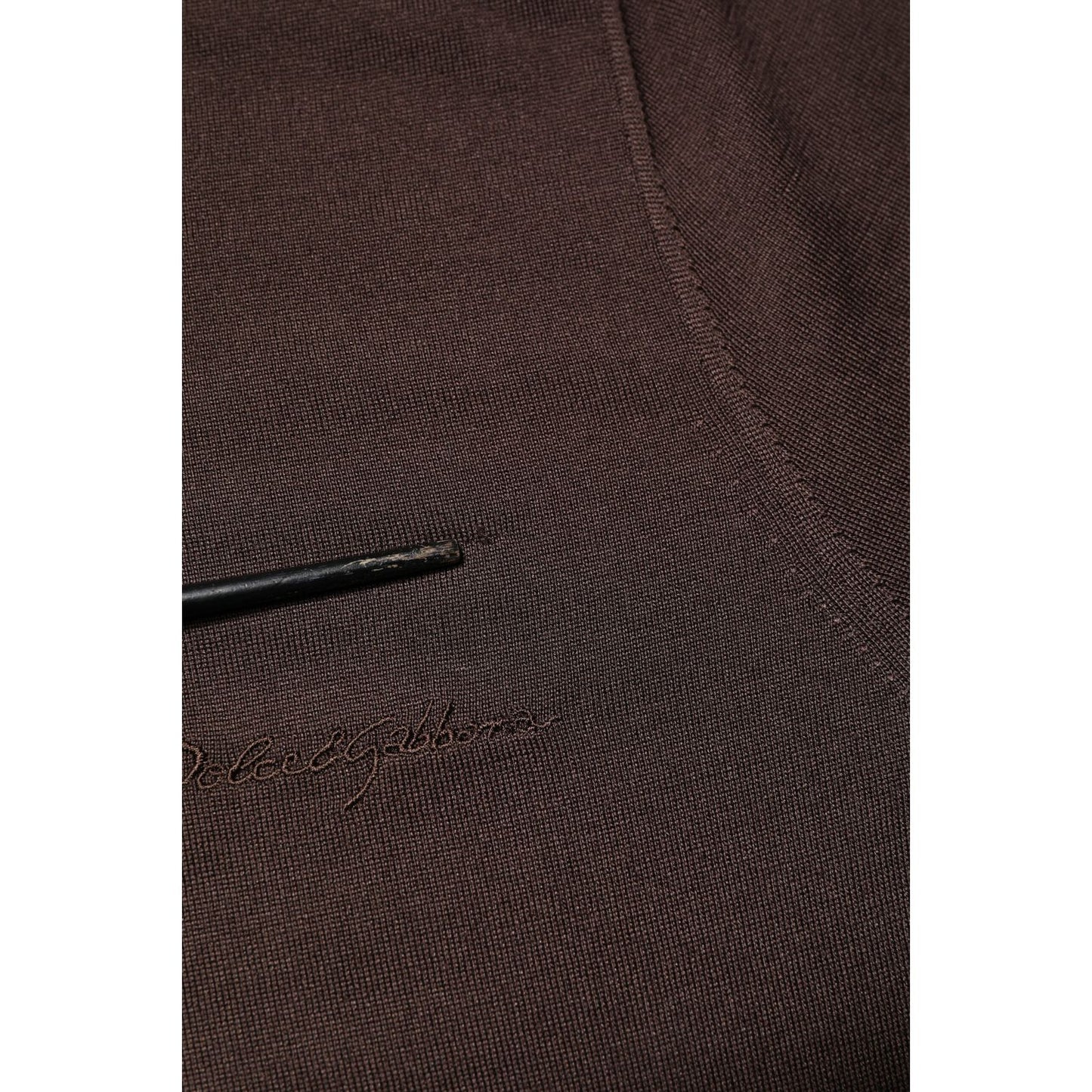 Dolce & Gabbana Brown Silk Logo Embroidery Crew Neck T-shirt