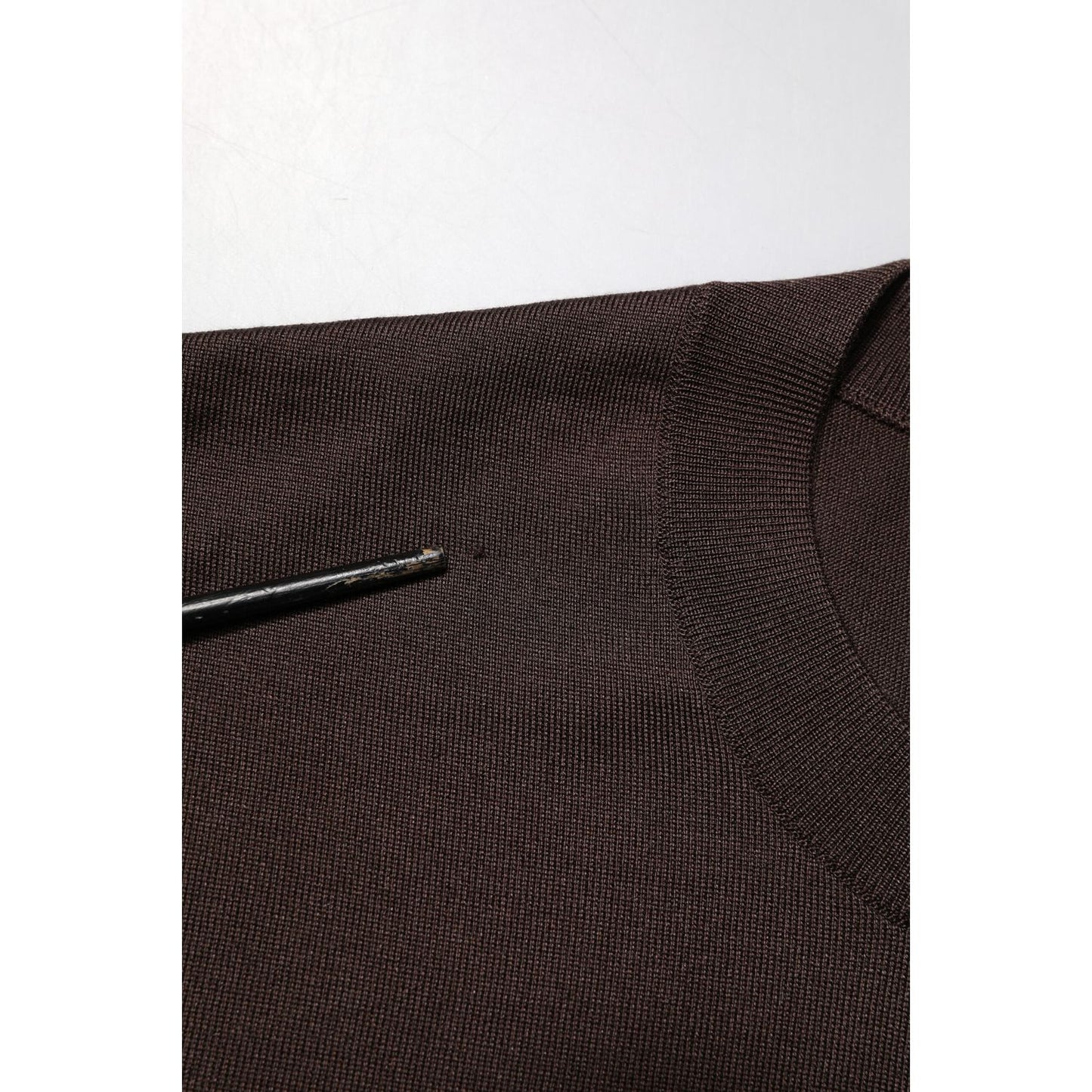 Dolce & Gabbana Brown Silk Logo Embroidery Crew Neck T-shirt