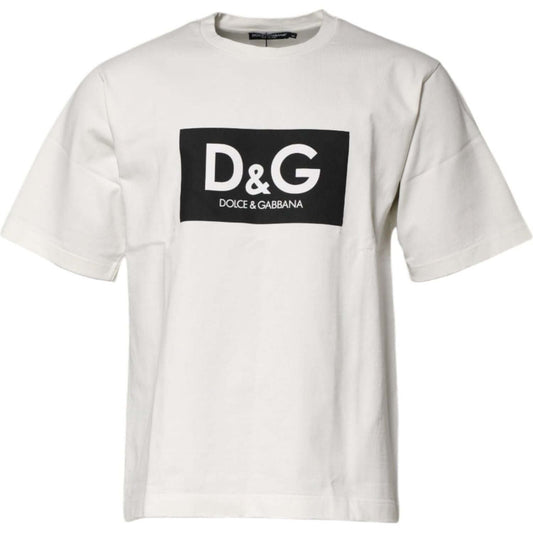 Dolce & Gabbana White Cotton DG Logo Print Round Neck T-shirt
