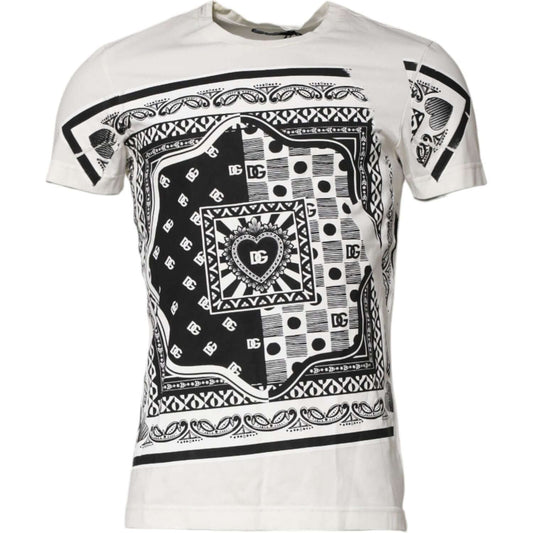 Dolce & Gabbana White Cotton Logo Bandana Print T-shirt