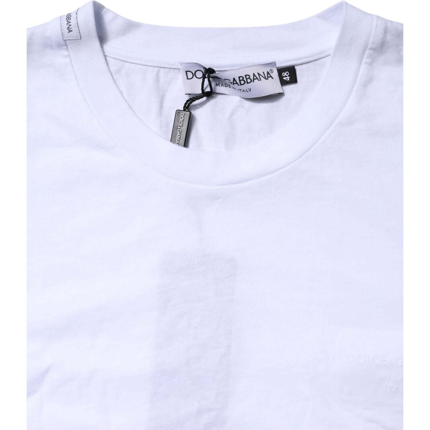 Dolce & Gabbana White Cotton Logo Patch Crew Neck T-shirt