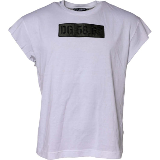 Dolce & Gabbana White Logo Embroidery Round Neck T-shirt