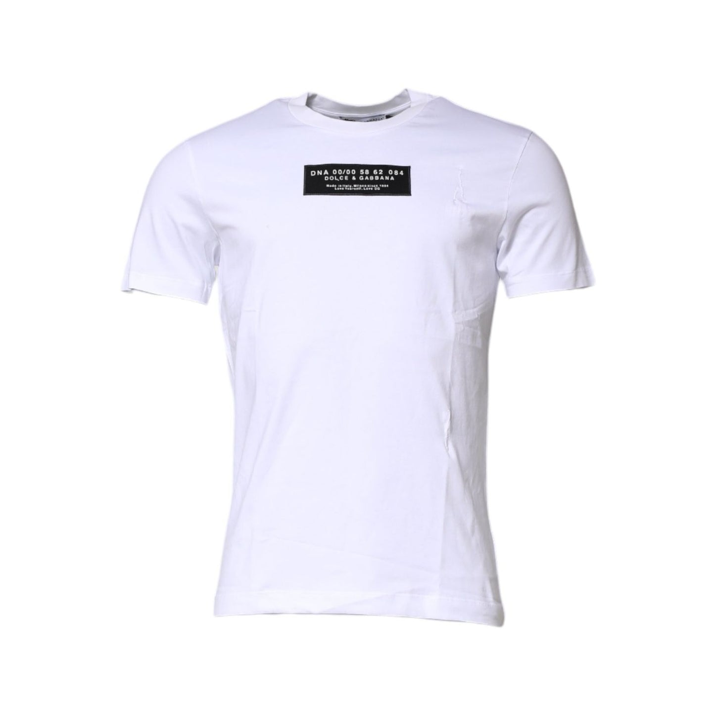 Dolce & Gabbana White Cotton Logo Patch Crew Neck T-shirt