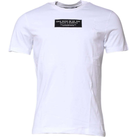 Dolce & Gabbana White Cotton Logo Patch Crew Neck T-shirt