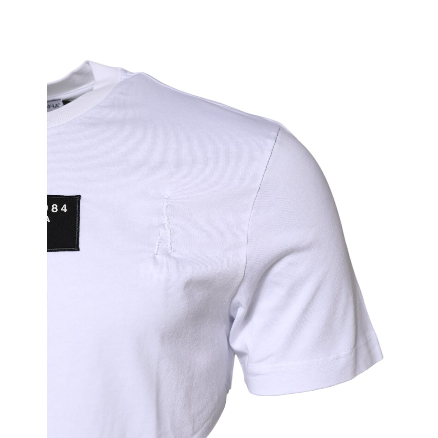 Dolce & Gabbana White Cotton Logo Patch Crew Neck T-shirt