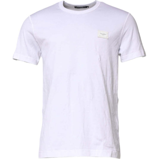 Dolce & Gabbana White Cotton Logo Plaque Round Neck T-shirt
