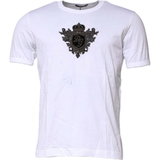 Dolce & Gabbana White Cotton Embroidered Round Neck T-shirt