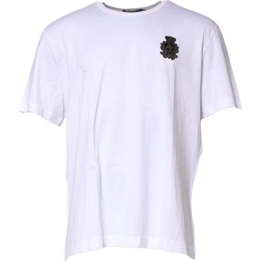 Dolce & Gabbana White Cotton DG Crown Embroidery T-shirt