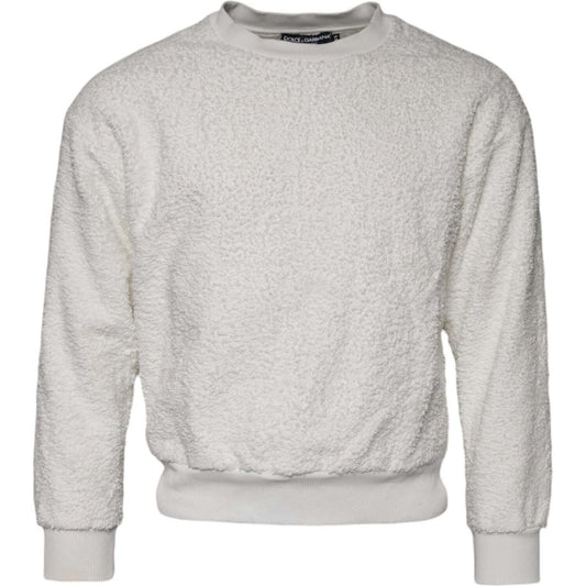 Dolce & Gabbana White Cotton Fleece Crew Neck Sweater