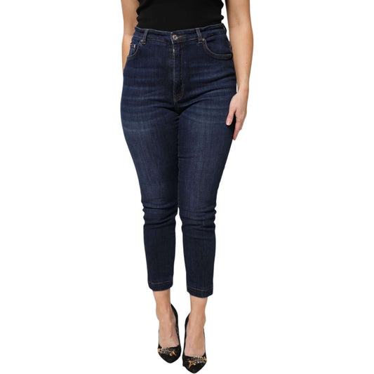 Dolce & Gabbana Blue Cotton High Waisted Cropped Denim Jeans