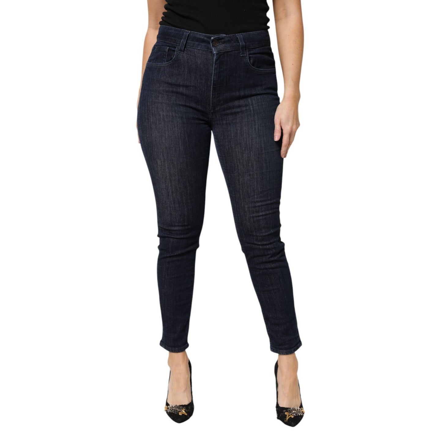 Dolce & Gabbana Dark Blue Cotton Skinny Cropped Denim Jeans