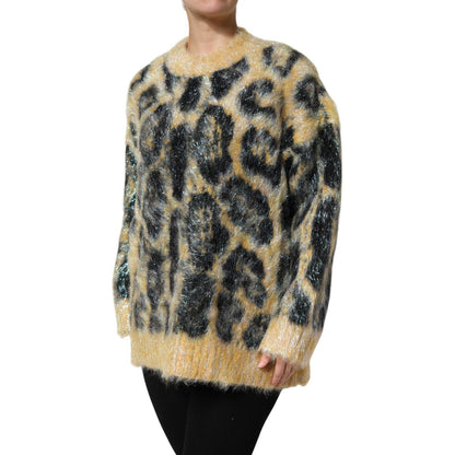 Dolce & Gabbana Multicolor Leopard Mohair Crew Neck Sweater