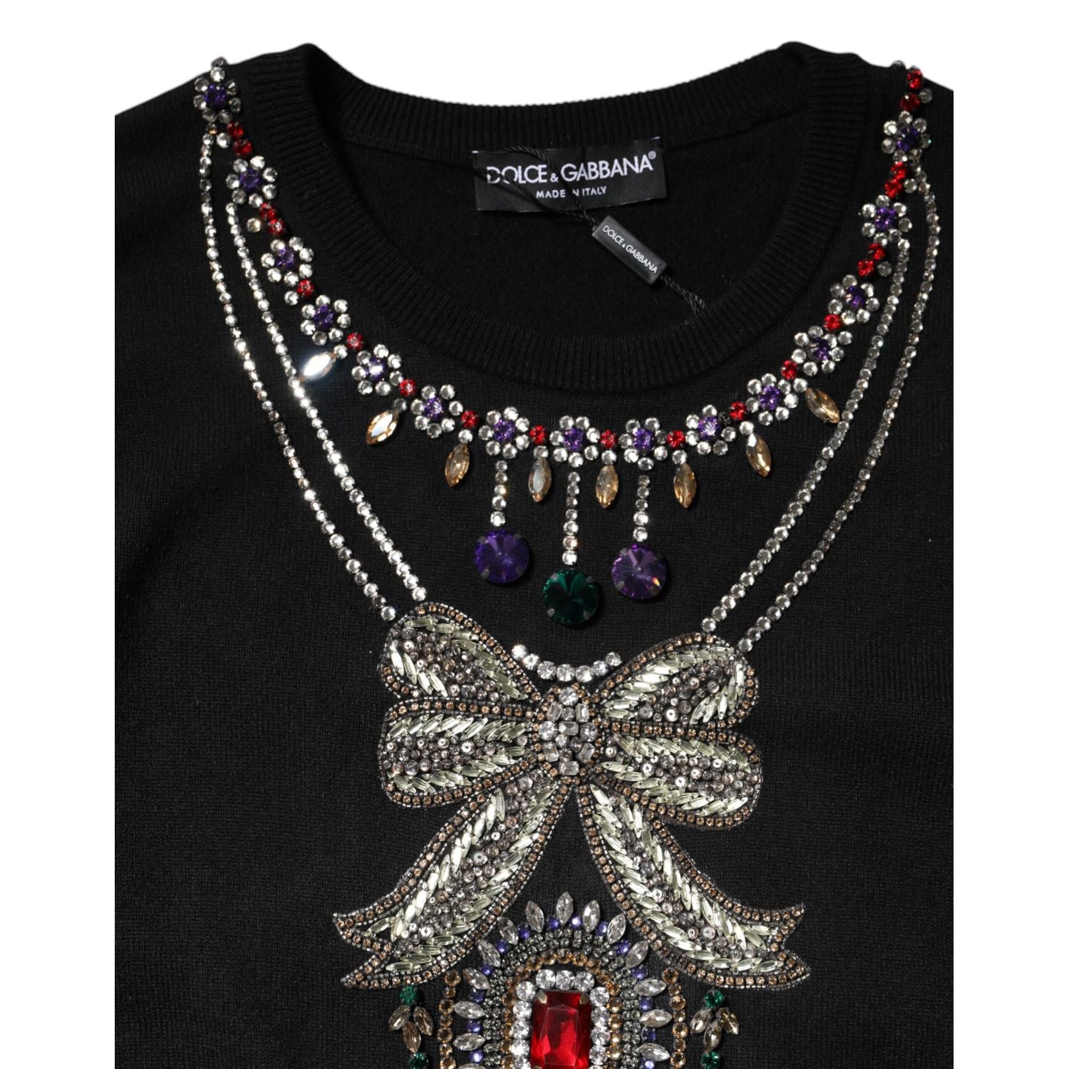 Dolce & Gabbana Black Cashmere Crystal Embellished Sweater