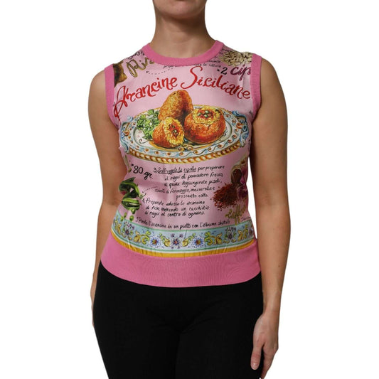 Dolce & Gabbana Pink Silk Araneine Siciliana Sleeveless Top