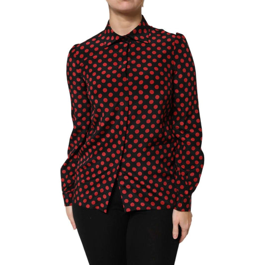 Dolce & Gabbana Black Red Polka Dot Silk Long Sleeves Top