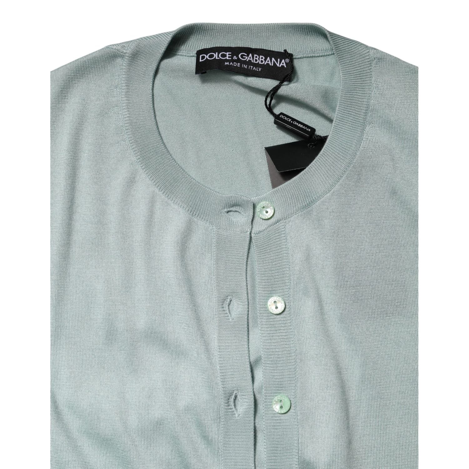 Dolce & Gabbana Light Green Silk Button Down Cardigan Sweater