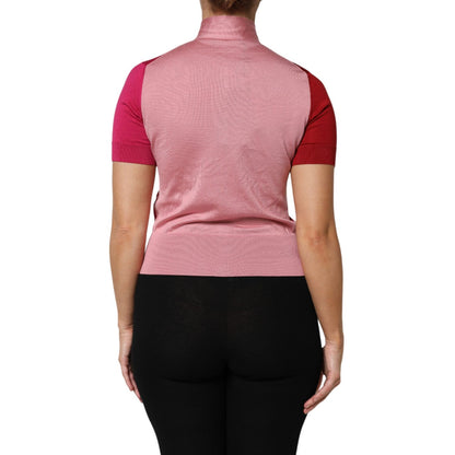 Dolce & Gabbana Pink Short Sleeves Buttoned Ascot Collar Top