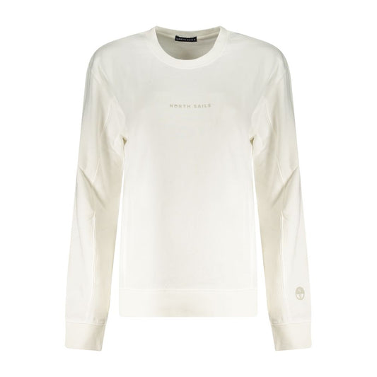 North Sails White Cotton Women Sweater with embossed logo, crew neck, and long sleeves, perfect for casual outings and breezy evenings.