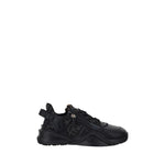 Fendi Flow Running Sneakers in black with structured sole and logo detail, featuring lace-up closure and geometric eyelets for sporty style.