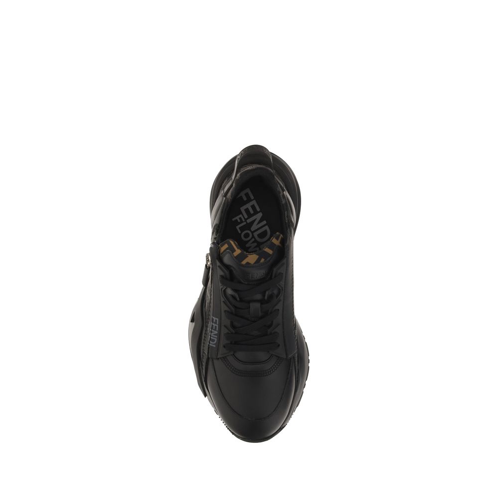 Top view of the Fendi Flow Running Sneakers in black, featuring a structured sole and geometric lace-up design.