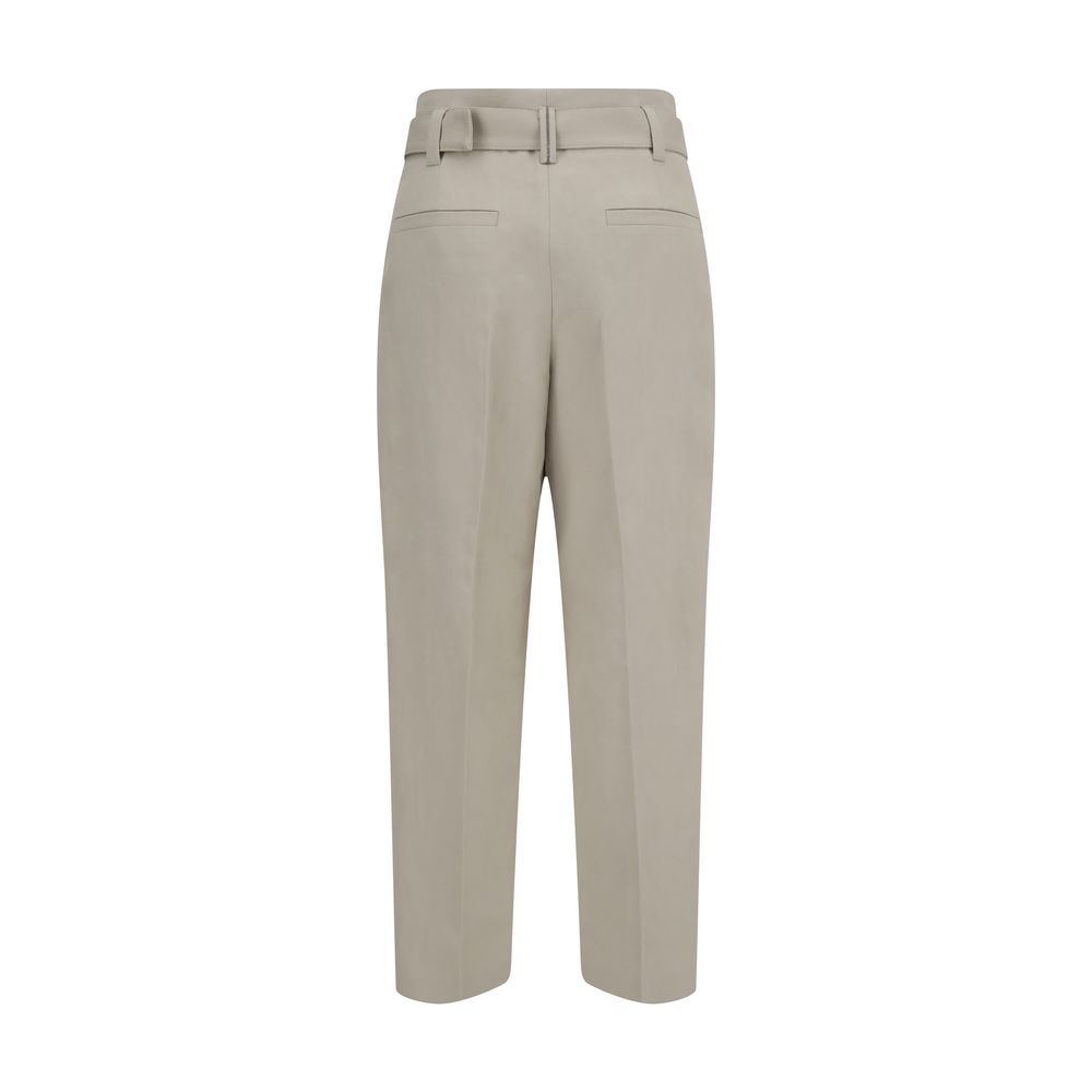 Brunello Cucinelli Cream Cotton Casual Pants with buckle-adjustable belt, perfect for warm season.