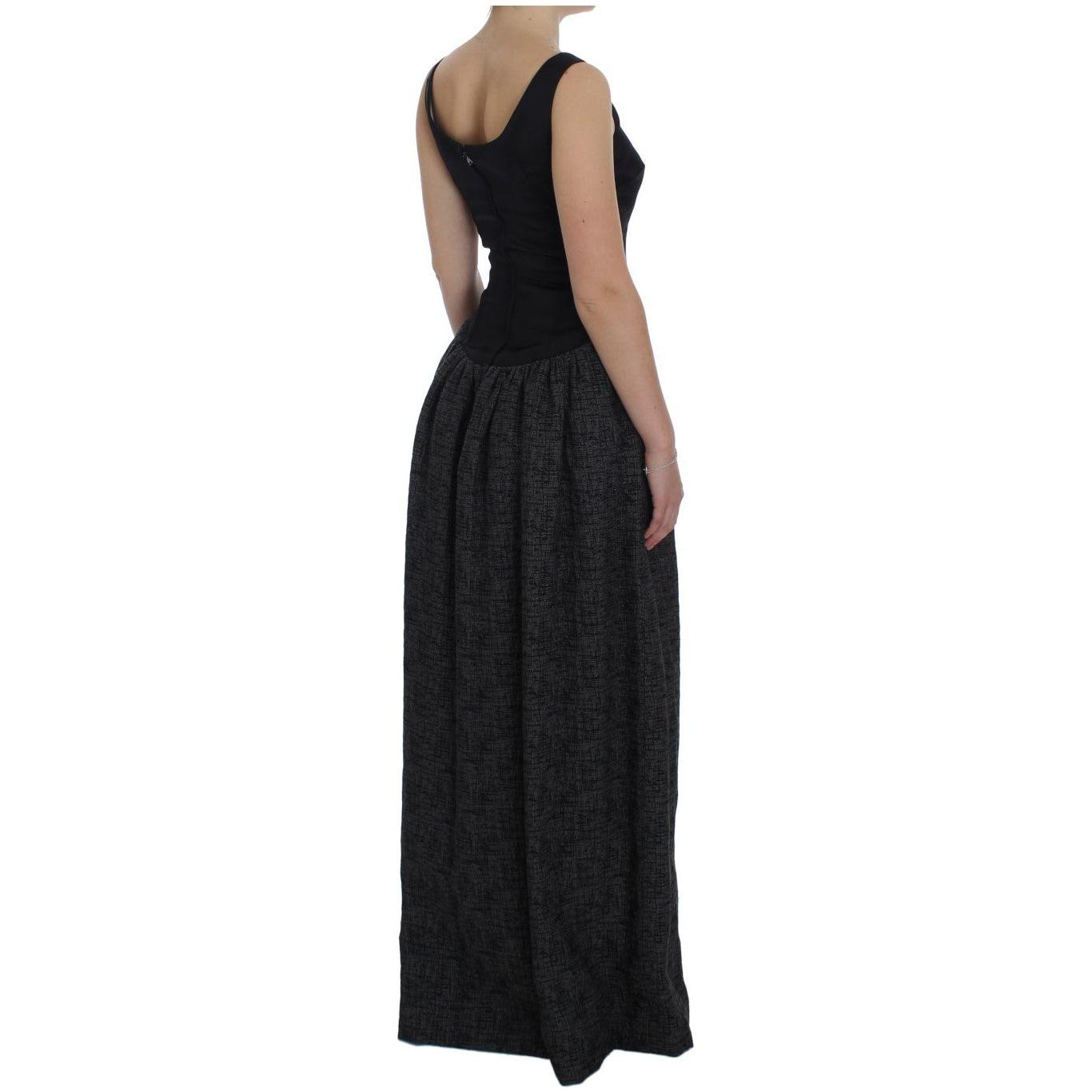 优雅黑色全长紧身连衣裙