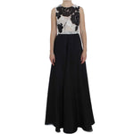 Dolce & Gabbana Black White Floral Silk Sheath Gown Dress
