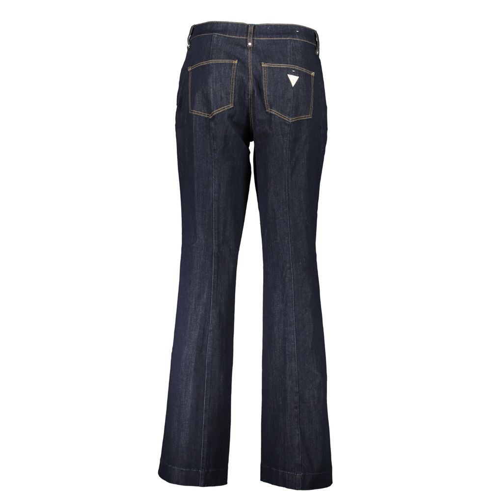 Guess Jeans Blue Cotton Women Jeans featuring a wide-leg design and iconic logo, perfect for a chic and stylish wardrobe essential.