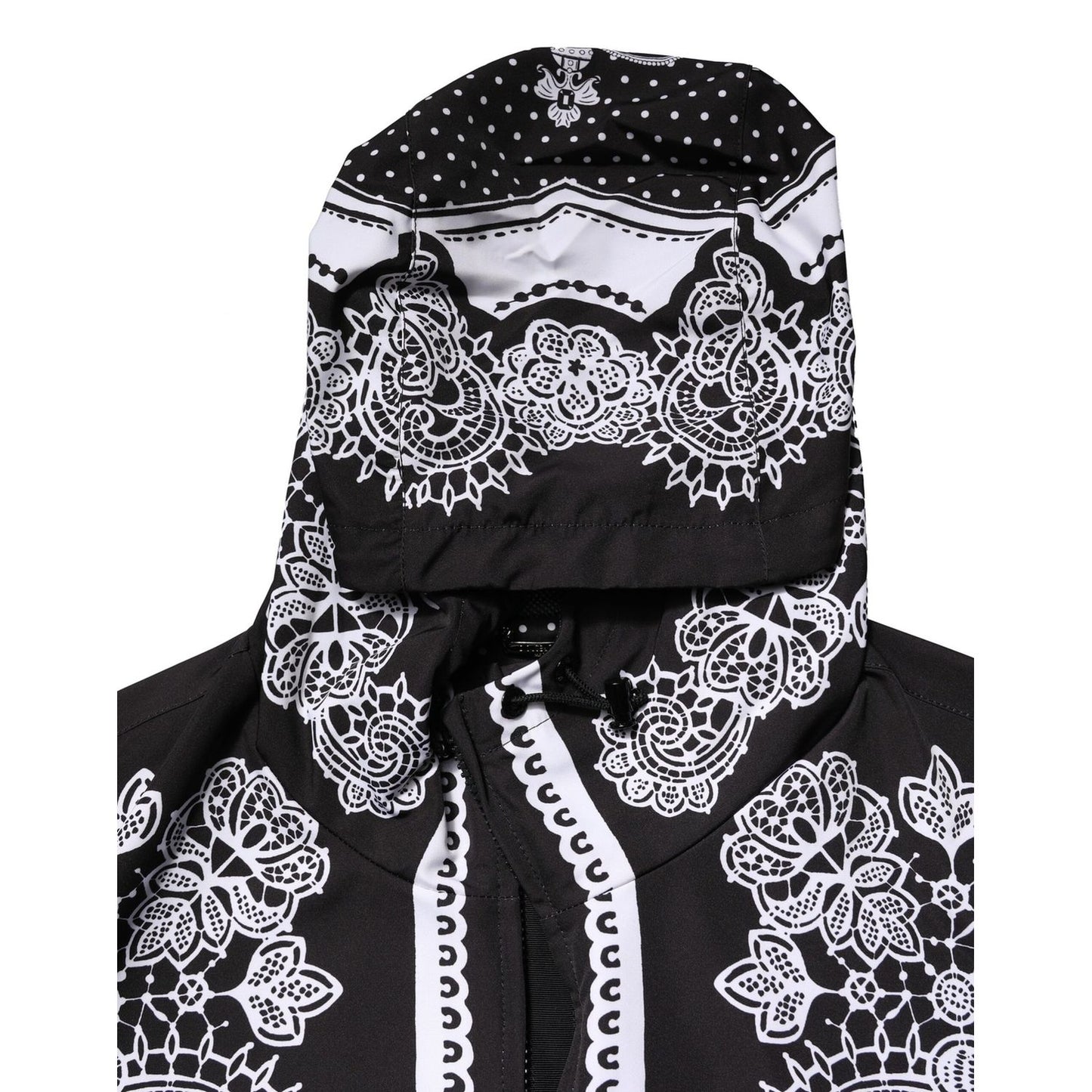 Dolce & Gabbana Black Bandana Print Hooded Bomber Jacket
