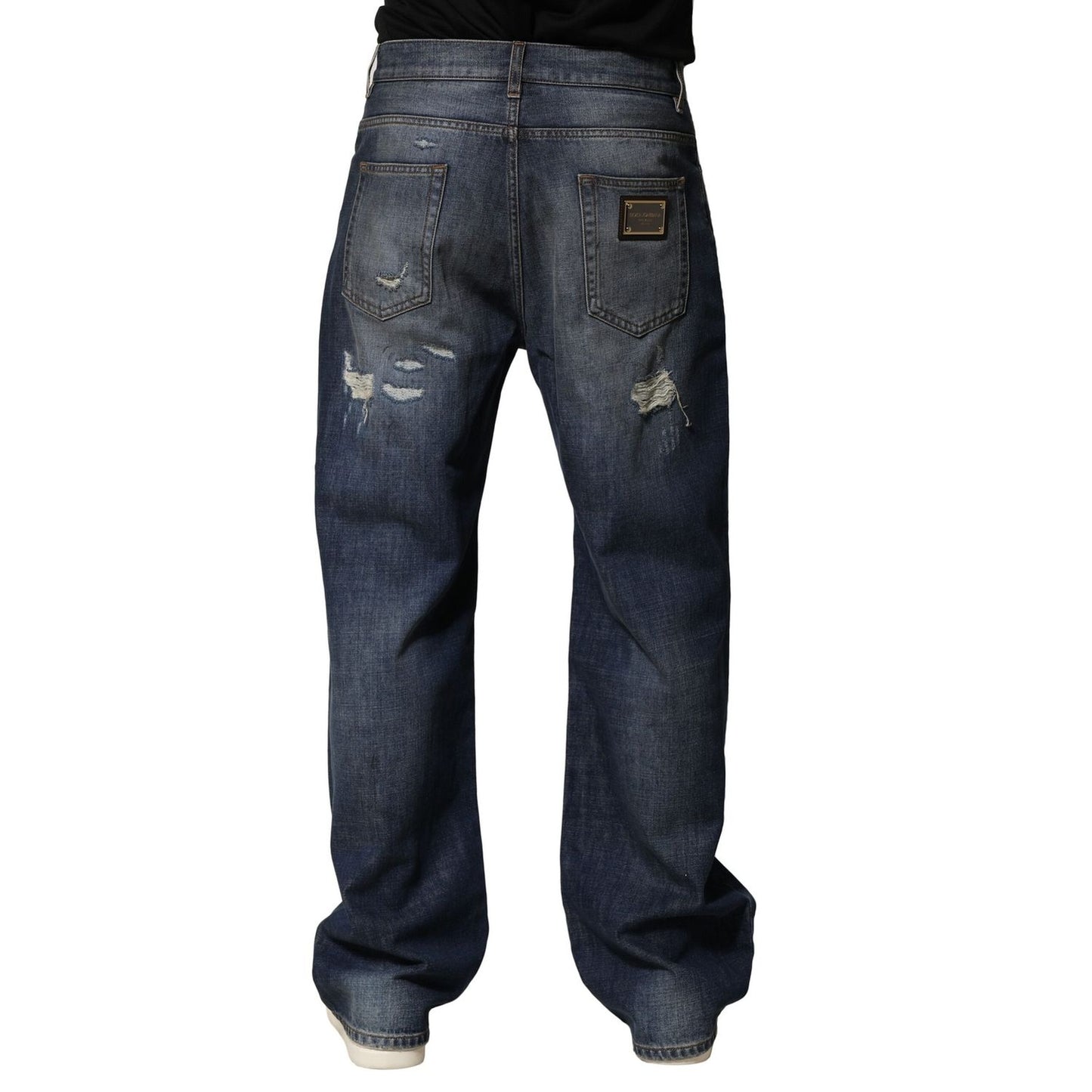 Dolce & Gabbana Blue Washed Tattered Cotton Men Jeans