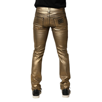 Dolce & Gabbana Gold Tattered Cotton Stretch Slim Denim Jeans