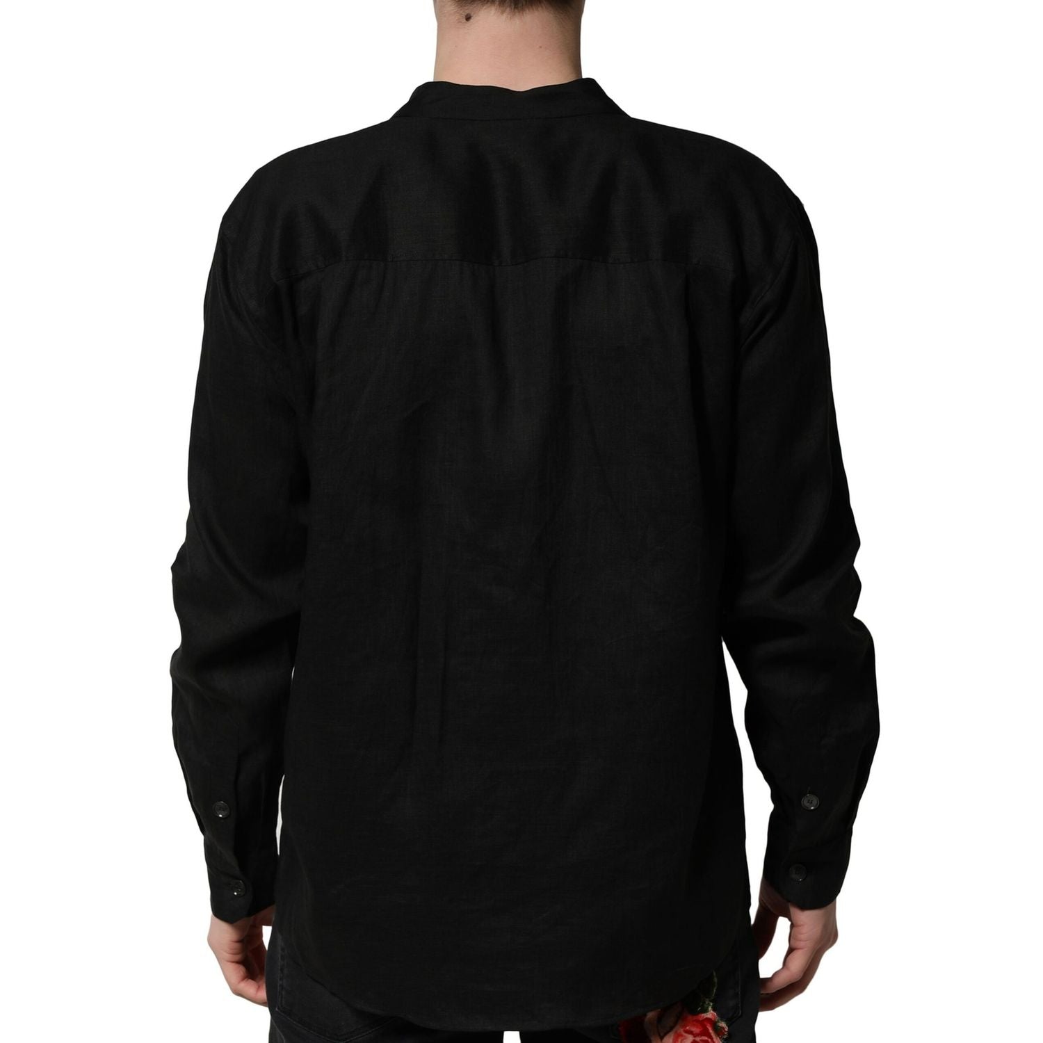 Dolce & Gabbana Black Linen Long Sleeves Men Casual Shirt