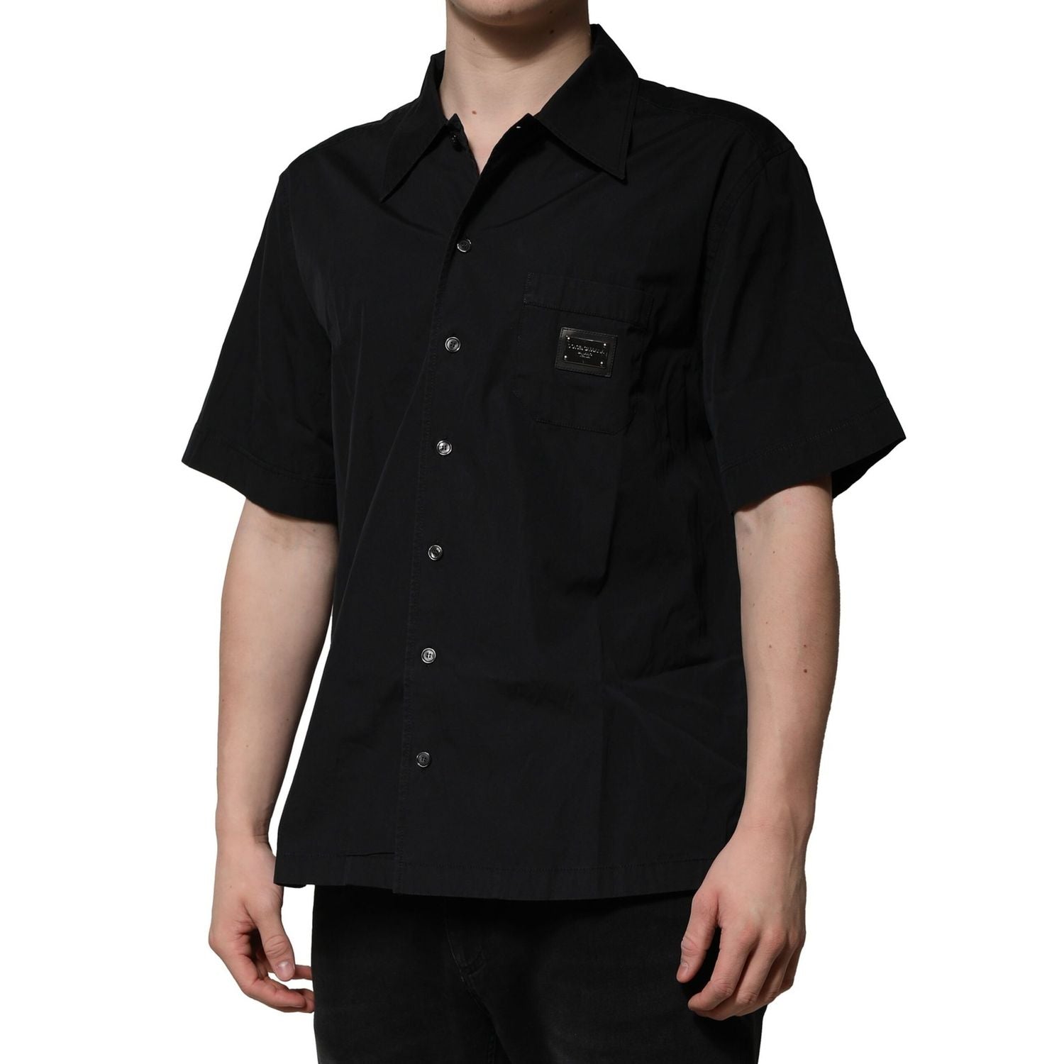 Dolce & Gabbana Black Cotton Short Sleeve Buttoned Casual Shirt