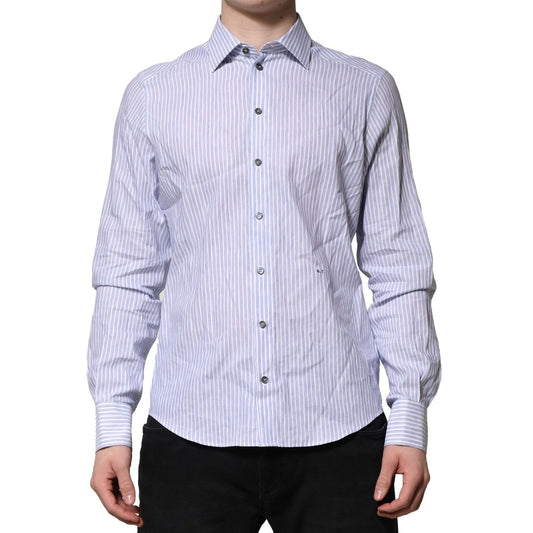 Dolce & Gabbana White Blue Striped Cotton Dress Formal Shirt