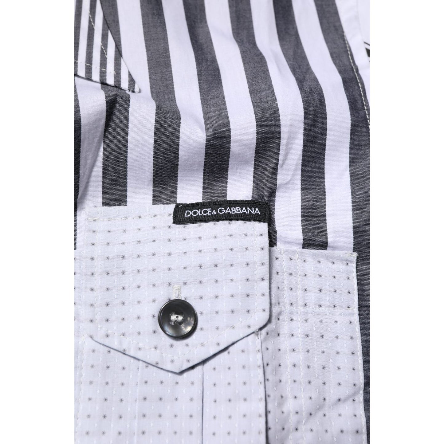 Dolce & Gabbana White Gray Striped Cotton Men Casual Shirt