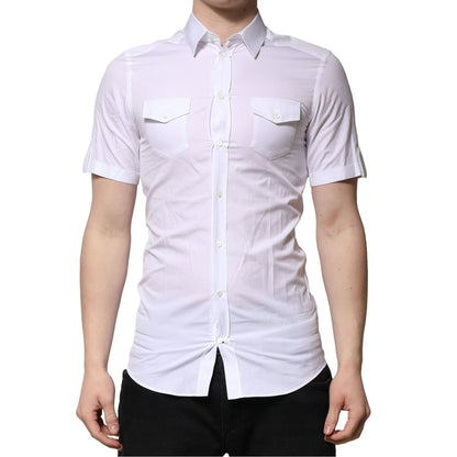 Dolce & Gabbana White Cotton Short Sleeves GOLD Casual Shirt