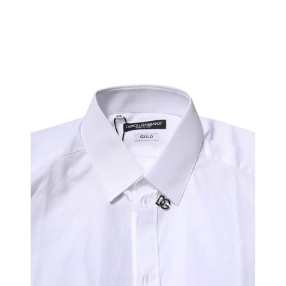 Dolce & Gabbana White Cotton GOLD Long Sleeves Formal Shirt
