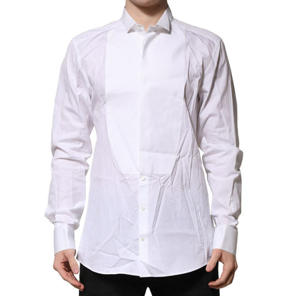 Dolce & Gabbana White GOLD Bib Poplin Dress Men Formal Shirt