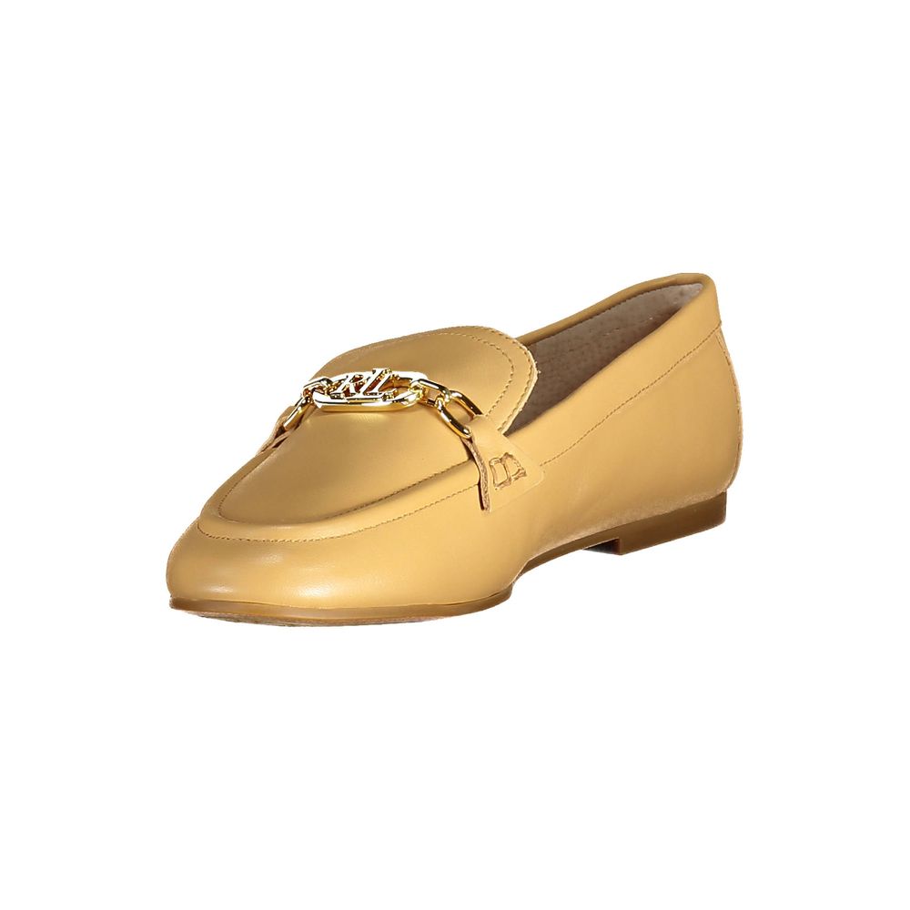 Ralph Lauren Beige Leather Women Flat Shoe