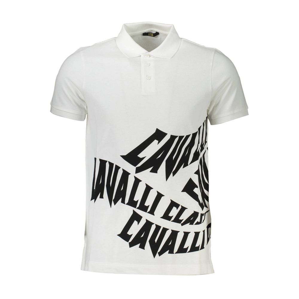 Cavalli Class White Cotton Polo Shirt