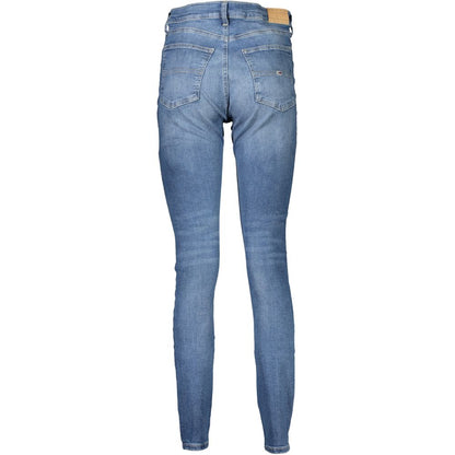 Tommy Hilfiger Blue Cotton Women's Skinny Jean with washed effect, iconic logo, and flattering silhouette.