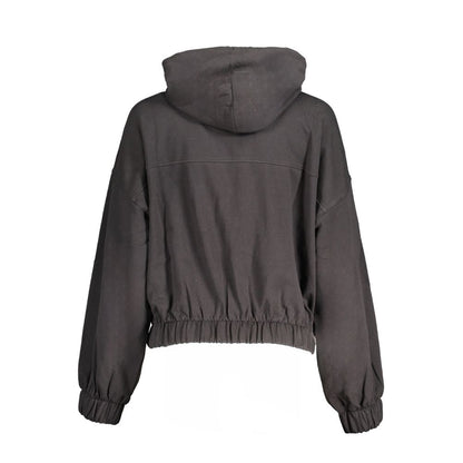 Back view of Tommy Hilfiger Black Cotton Women Sweater with hood and elastic waist.