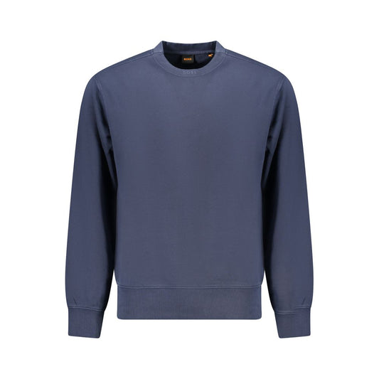 Hugo Boss Blue Cotton Men Sweater with embroidered logo, long sleeve & crew neck for stylish casualwear