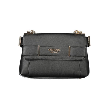 Guess Jeans Black Polyethylene Women Handbag with chain shoulder handles and external pocket for stylish and organized storage.